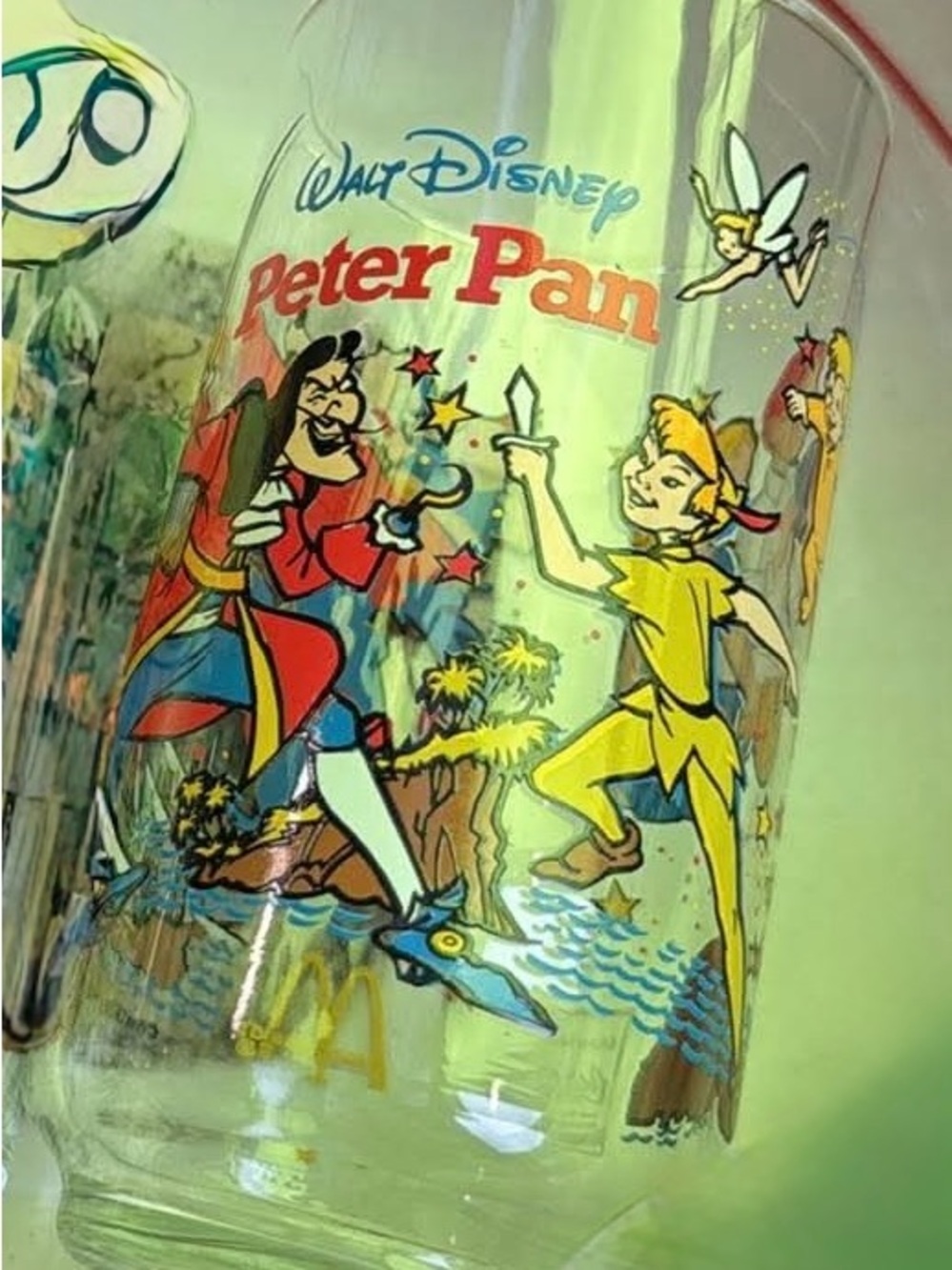 Disney Peter Pan Glass Tumbler with Yellow, Red & Blue Character Art
